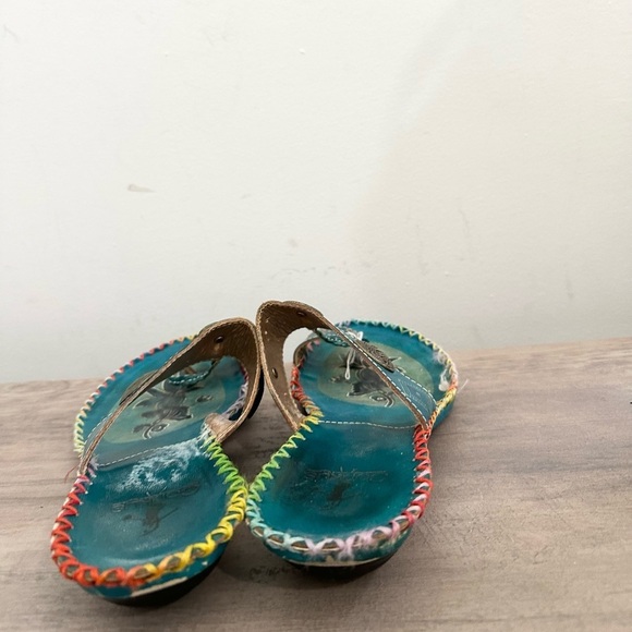 CORKYS POPPY TURQUOISE HAND PAINTED LEATHER SANDALS SIZe 9.5 - Picture 2 of 10
